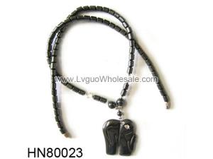 Hematite Elephant Pendant Beads Stone Chain Choker Fashion Women Necklace